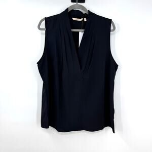 NEW Soft Surroundings Akira Sleeveless Top Shirt XL Black Pleated Shell Career